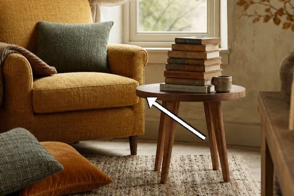 Soft cushions, tweed upholstery, and a wool rug frame the seat.