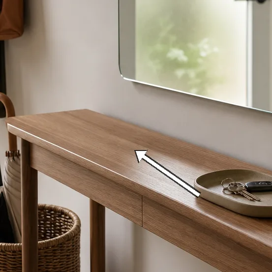 Frameless mirror catching light from frosted glass door