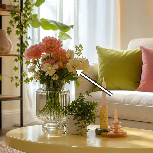 Cream sofa with lime and rose cushions near sheer window