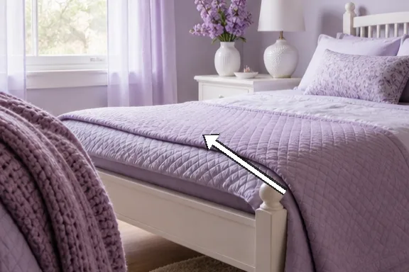 Lavender flowers in a white vase on the nightstand.