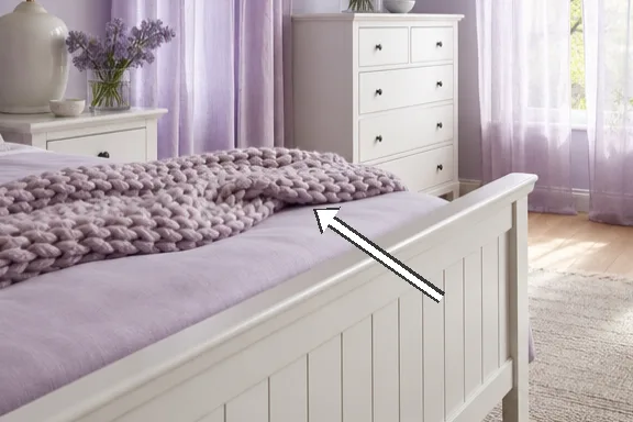 Lush lilac curtains beside a white dresser with a vase of lavender.