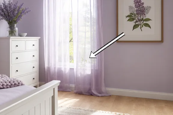 Soft daylight through sheer curtains highlights framed botanical print.