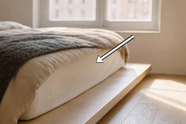 Morning light along ash-veneer platform edge with white walls.