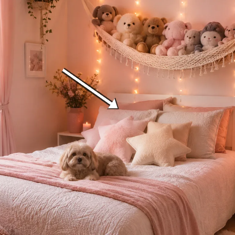 Neon heart lamp glowing beside a shelf of toys