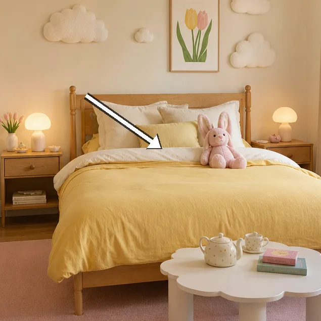Soft orange-yellow bedside lamp casting warm glow on the bedside table