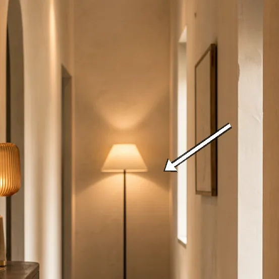 Warm bulbs at 2700K soften edges of the rug.