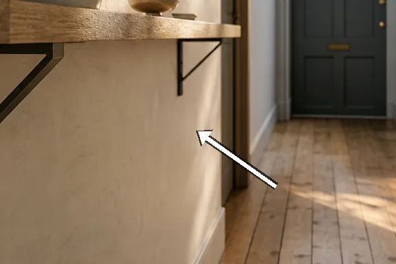 Side view of slim console height showing 20 cm depth and shadow