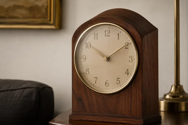 Close detail of the dial under glass with softened numerals.