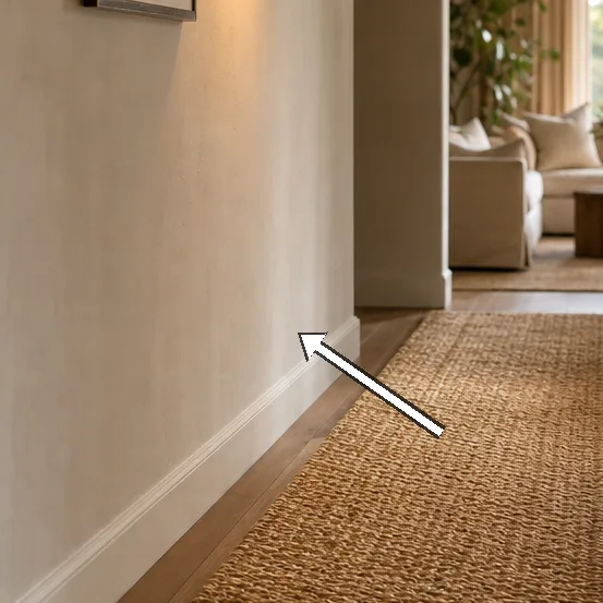 Wall lamp casts warm light along honey-toned fibres